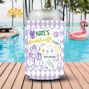 Custom Mardi Gras Bachelorette Can Cooler, Nola Bachelorette Party Coozie