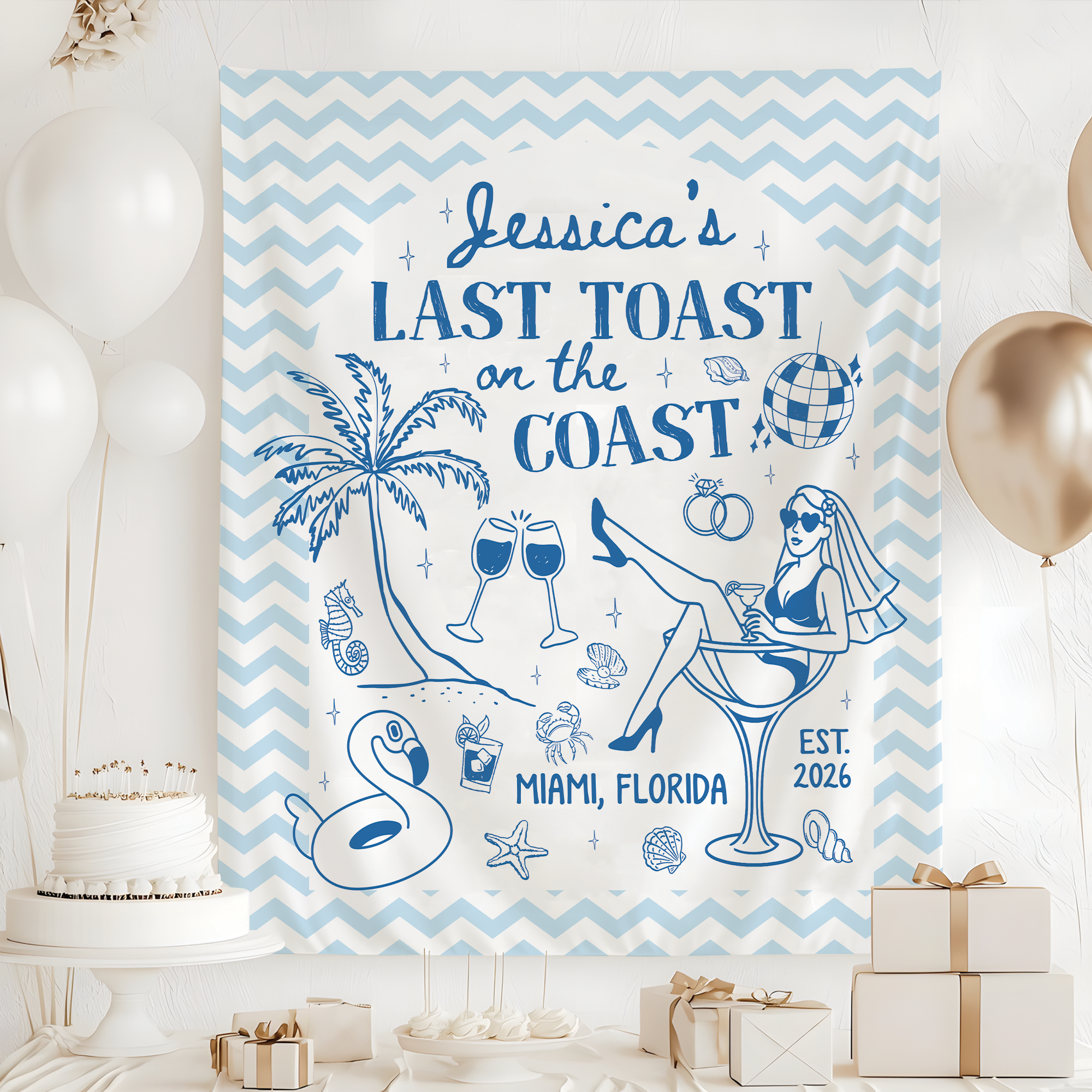 Custom Tapestry for Beach Bachelorette Party – Perfect Party Decor custom tapestry custom backdrop Bachelorette Weekend last toast on coast