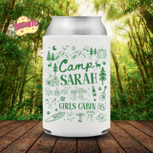 Custom Girls Trip Can Cooler, Cabin Bachelorette Party Can Coozie, Custom Camping Birthday Decor