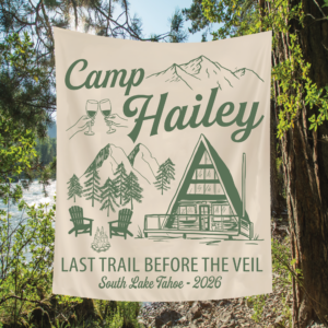 Last Trail Before The Veil Bachelorette Party Tapestry, Custom Cabin Bachelorette Banner