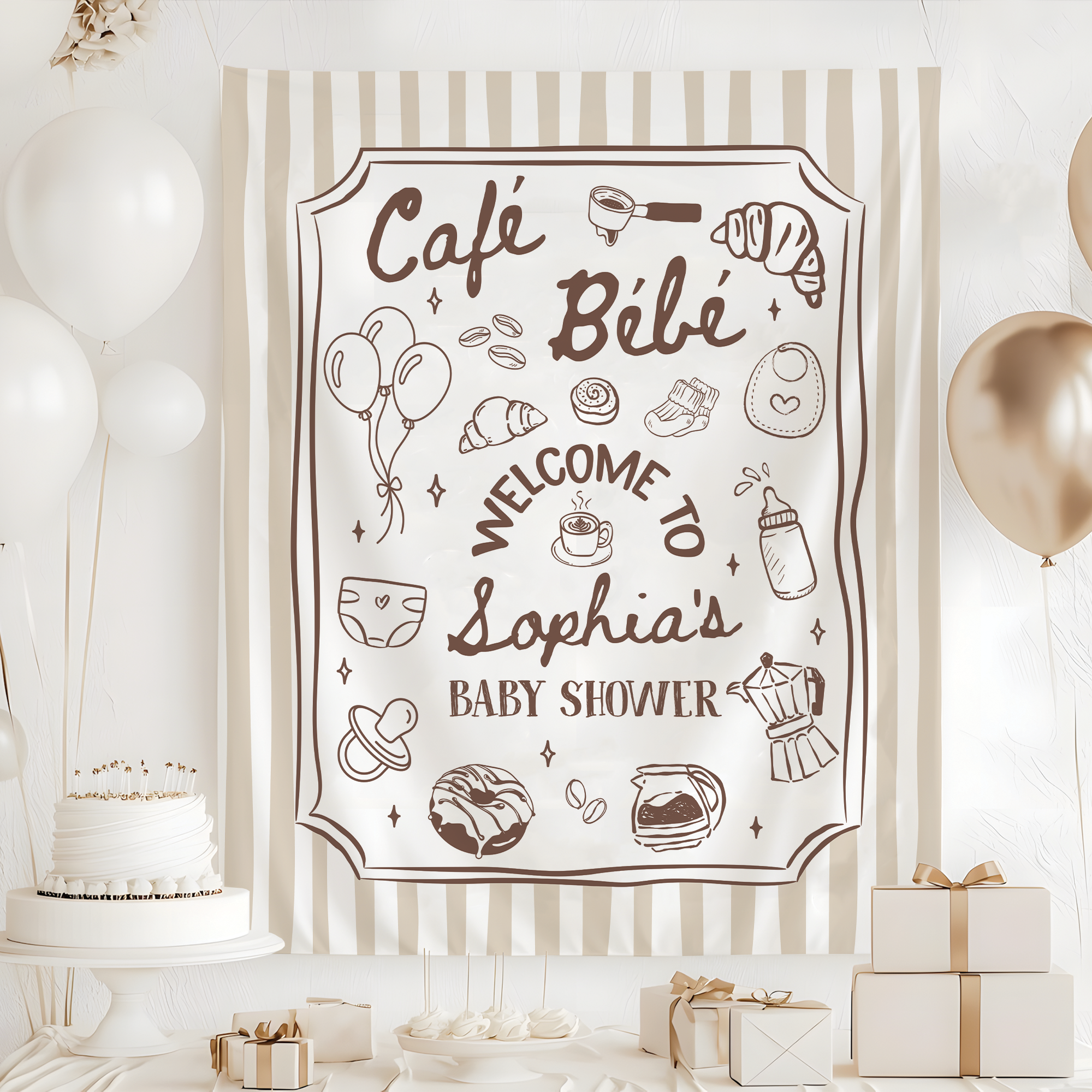 Cafe Bebe Baby Shower Party Tapestry – Paris Cafe Baby Shower Backdrop Cafe Bebe Baby Shower Party Tapestry – Paris Cafe Baby Shower Backdrop