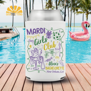 Mardi Girls Club Party Can Cooler, Mardi Gras Bachelorette Can Cooler
