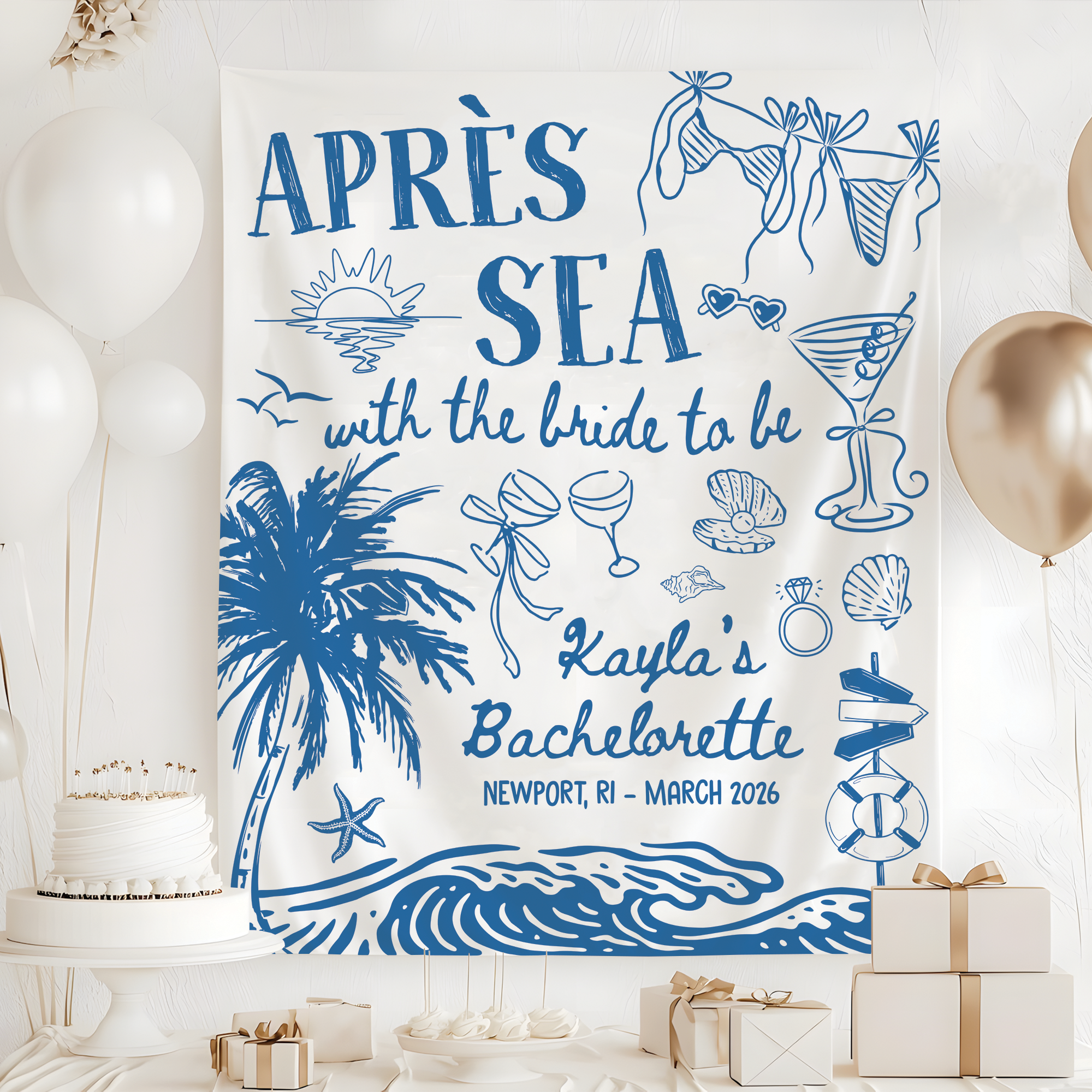 Apres Sea With the Bride To Be Tapestry – Coastal Bachelorette Banner Apres Sea With the Bride To Be Tapestry – Coastal Bachelorette Banner