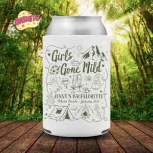 Camp Bachelorette Girls Gone Mild custom can cooler for lake bachelorette and wedding can coolers