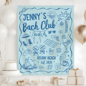 Personalized Beach Bachelorette Party Tapestry, Custom Bach Club Banner