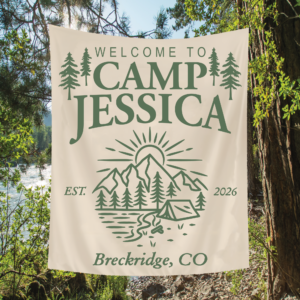 Personalized Camping Bachelorette Tapestry, Camping Birthday Banner