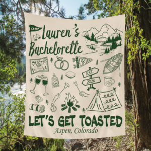 Let's Get Toasted Bachelorette Tapestry, Personalized Camp Lake Banner