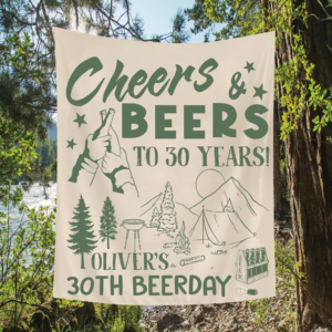 Cheers & Beers 30th Birthday Tapestry – Camping Backdrop