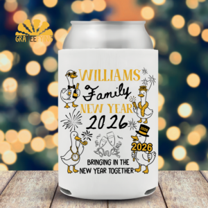 Custom Family New Years Eve Party Can Cooler, Happy New Year 2026 Can Sleeve
