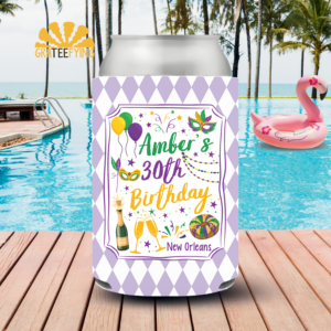 New Orleans Birthday Party Can Cooler, Custom Nola Birthday Can Coozie