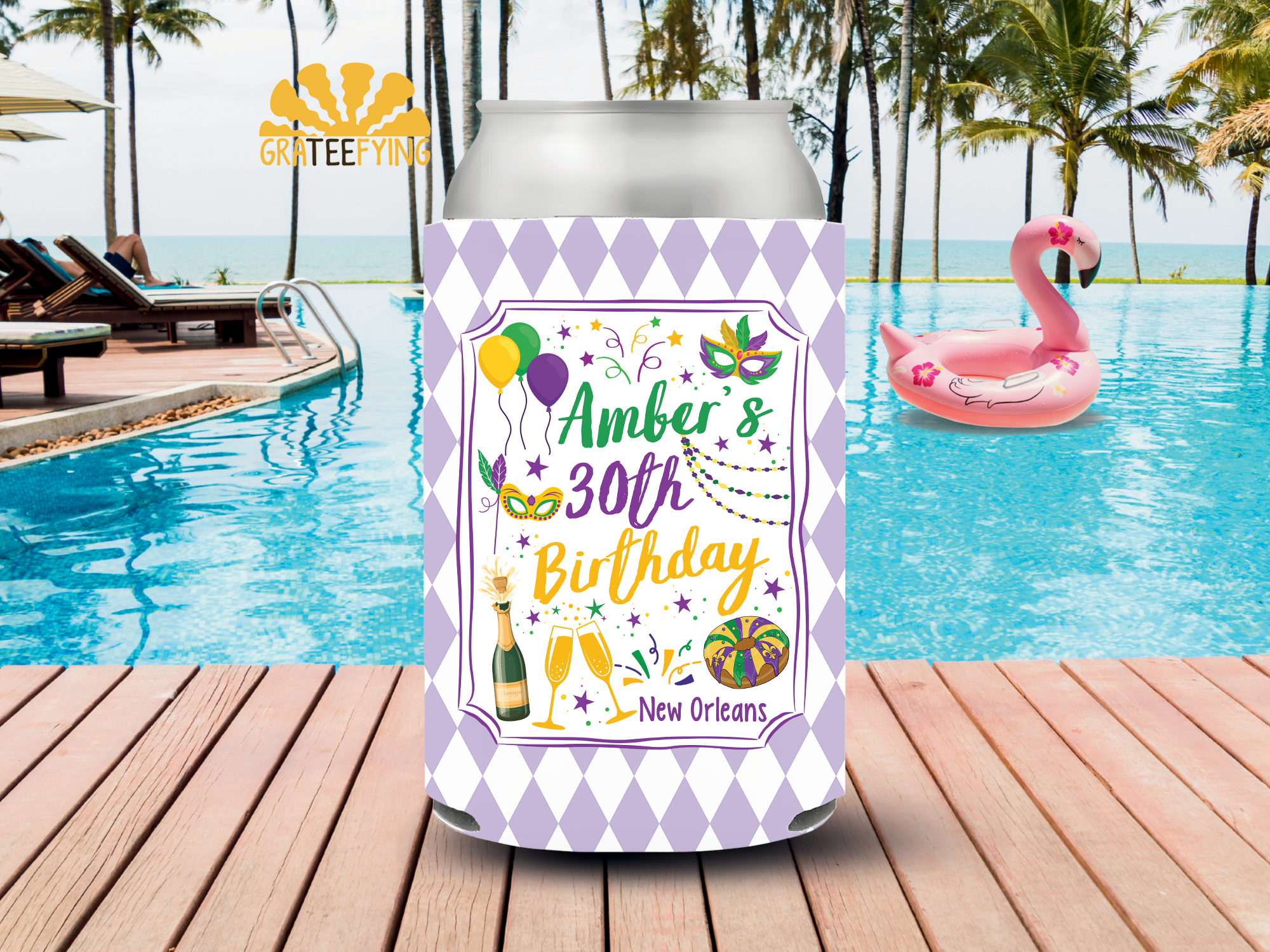 New Orleans Birthday Party Can Cooler, Custom Nola Birthday Can Coozie New Orleans Birthday Party Can Cooler, Custom Nola Birthday Can Coozie