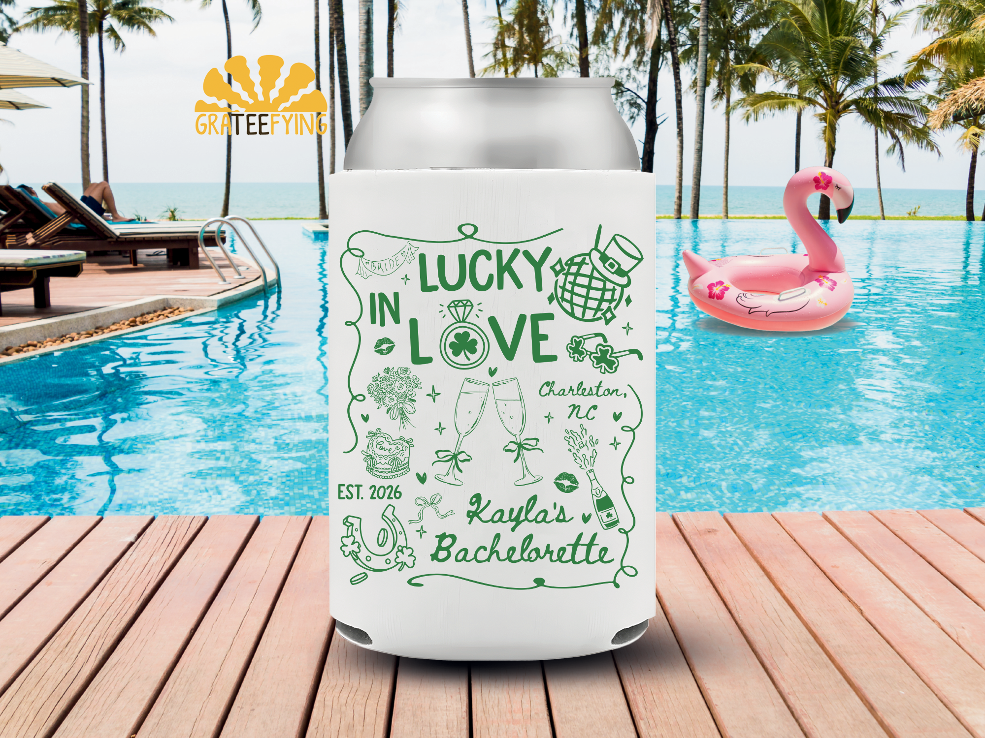 Custom St Patrick Day Bachelorette Can Cooler – Lucky In Love Coozie Custom St Patrick Day Bachelorette Can Cooler – Lucky In Love Coozie