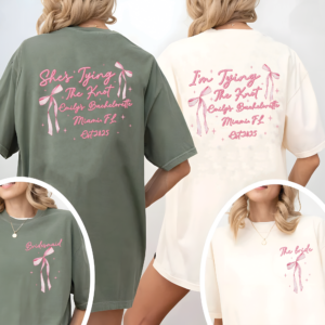 Custom Pink Bow Bachelorette Party Shirt, She's Tying The Knot Shirt