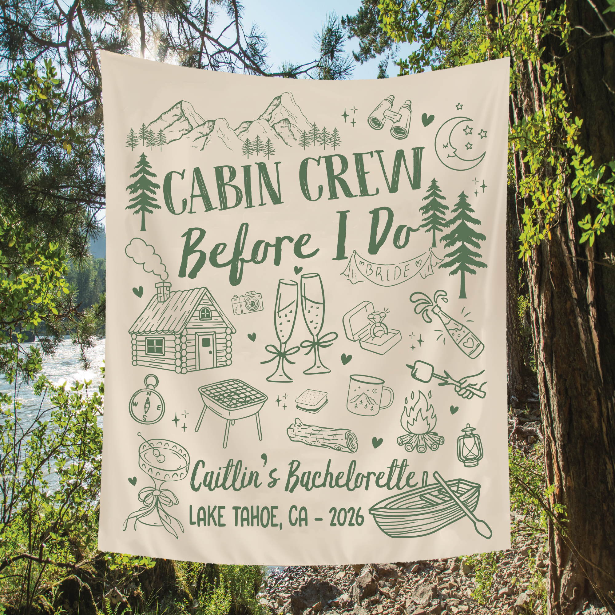 Custom Camp Bachelorette Party Tapestry, Cabin Crew Before I Do Party Banner Custom Camp Bachelorette Party Tapestry, Cabin Crew Before I Do Party Banner