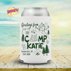 Camp Bach Can Cooler, Camp Bachelorette Coozie, Glamping Bachelorette Can Sleeve