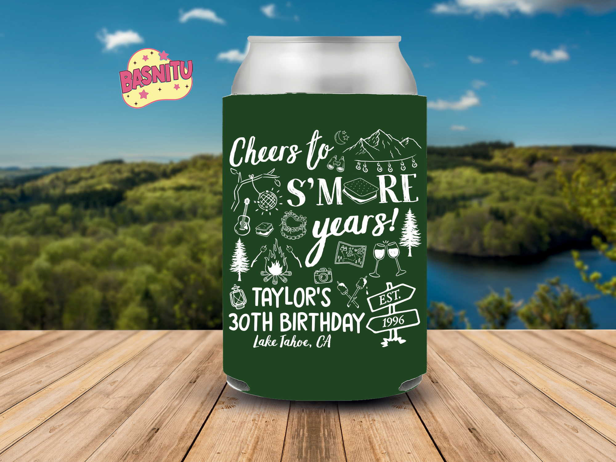 Cheers to S'more Years Birthday Can Cooler, Camping Birthday Party Can Coozie Cheers to S'more Years Birthday Can Cooler, Camping Birthday Party Can Coozie