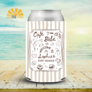 Cafe Bebe Baby Shower Party Can Cooler, Parisian Cafe Theme Coozie