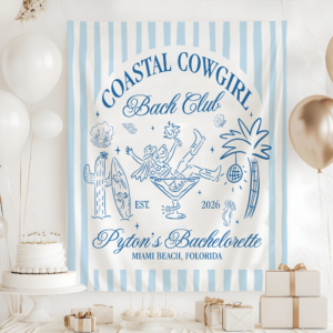 Costal Cowgirl Bach Club Tapestry, Coastal Bachelorette Banner