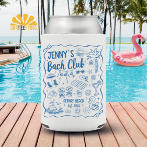 Personalized Beach Bachelorette Party Can Cooler, Custom Bach Club Can Coozie