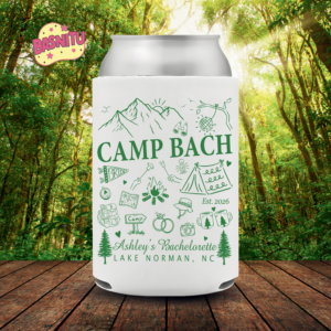 Custom Camp Bachelorette Can Cooler, Outdoor Bachelorette Party Coozie