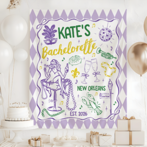 Custom Mardi Gras Bachelorette Tapestry – New Orleans Party Backdrop