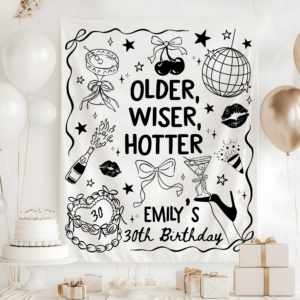 Older Wiser Hotter Birthday Tapestry – Wine Party Decor