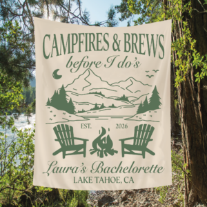 Campfires and Brews Before I Dos Tapestry – Camping Bachelorette Banner