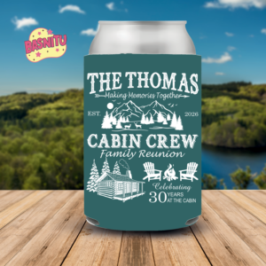 Custom Camping Family Reunion Can Cooler, Cabin Crew Family Reunion Can Coozie