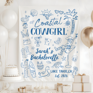 Coastal Cowgirl Bachelorette Party Tapestry, Coastal Bachelorette Banner