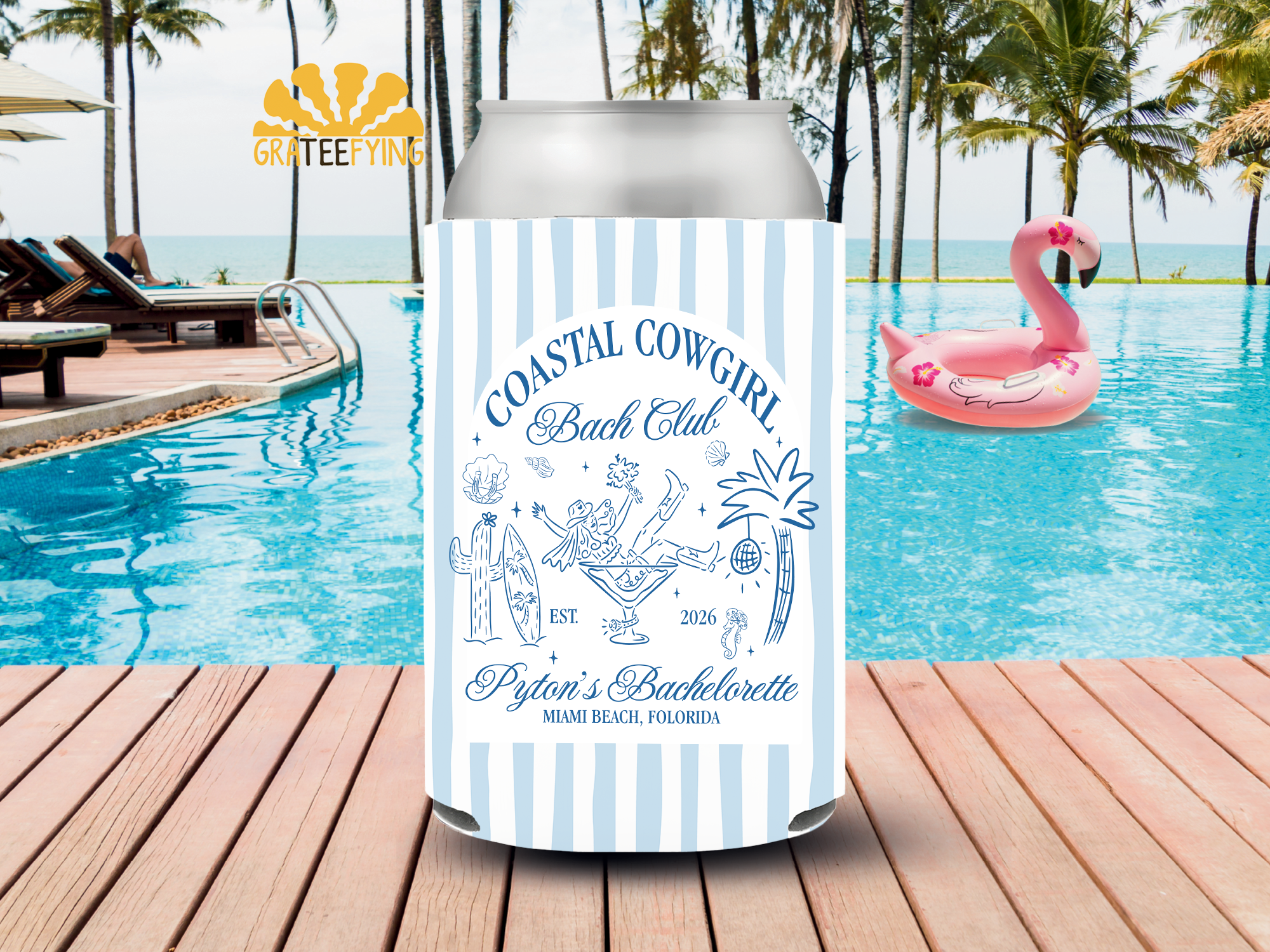 Cowgirl Bachelorette Can Cooler – Custom Coastal Bach Club Coozie Cowgirl bachelorette can cooler