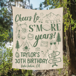 Cheers to S’more Years Birthday Tapestry – Camping Banner