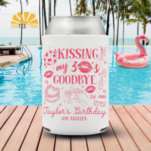 Kissing My 30's Goodbye Birthday Can Cooler, 40th Birthday Party Coozie