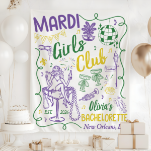 Mardi Girls Club Bachelorette Tapestry - Mardi Gras Party Banner