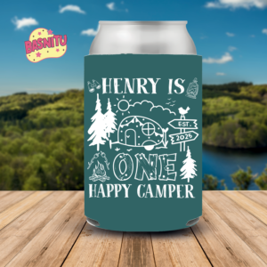 Custom Camping Birthday Can Cooler, First Birthday Party Can Cooler