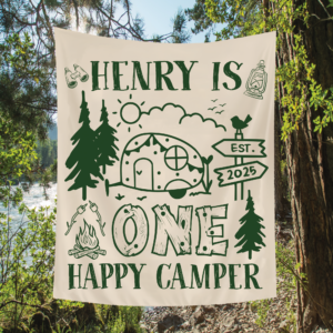 Custom Camping First Birthday Tapestry – One Happy Camper