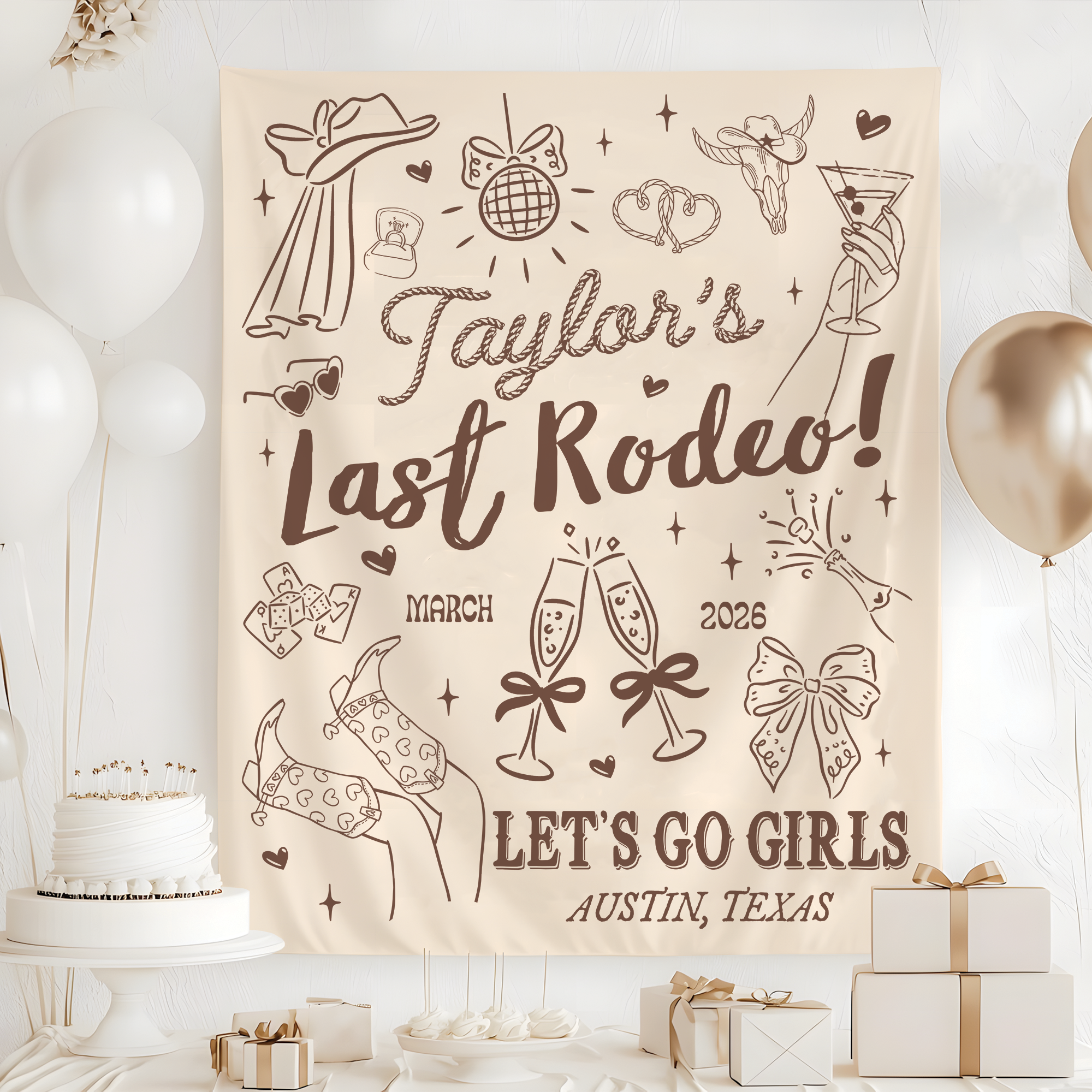 Last Rodeo Bachelorette Party Tapestry, Let's Go Girls Backdrop Last Rodeo Bachelorette Party Tapestry, Let's Go Girls Backdrop