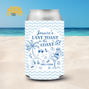Custom Beach Bachelorette Can Cooler – Coastal Party Coozie