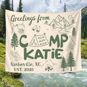Camp Bach Tapestry, Camp Bachelorette Banner, Glamping Bachelorette Banner