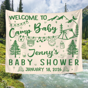 Custom Camping Theme Baby Shower Tapestry, Camp Baby Shower Banner