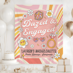 Dazed and Engaged Hippie Bachelorette Tapestry, Custom Retro 70s Engagement Party