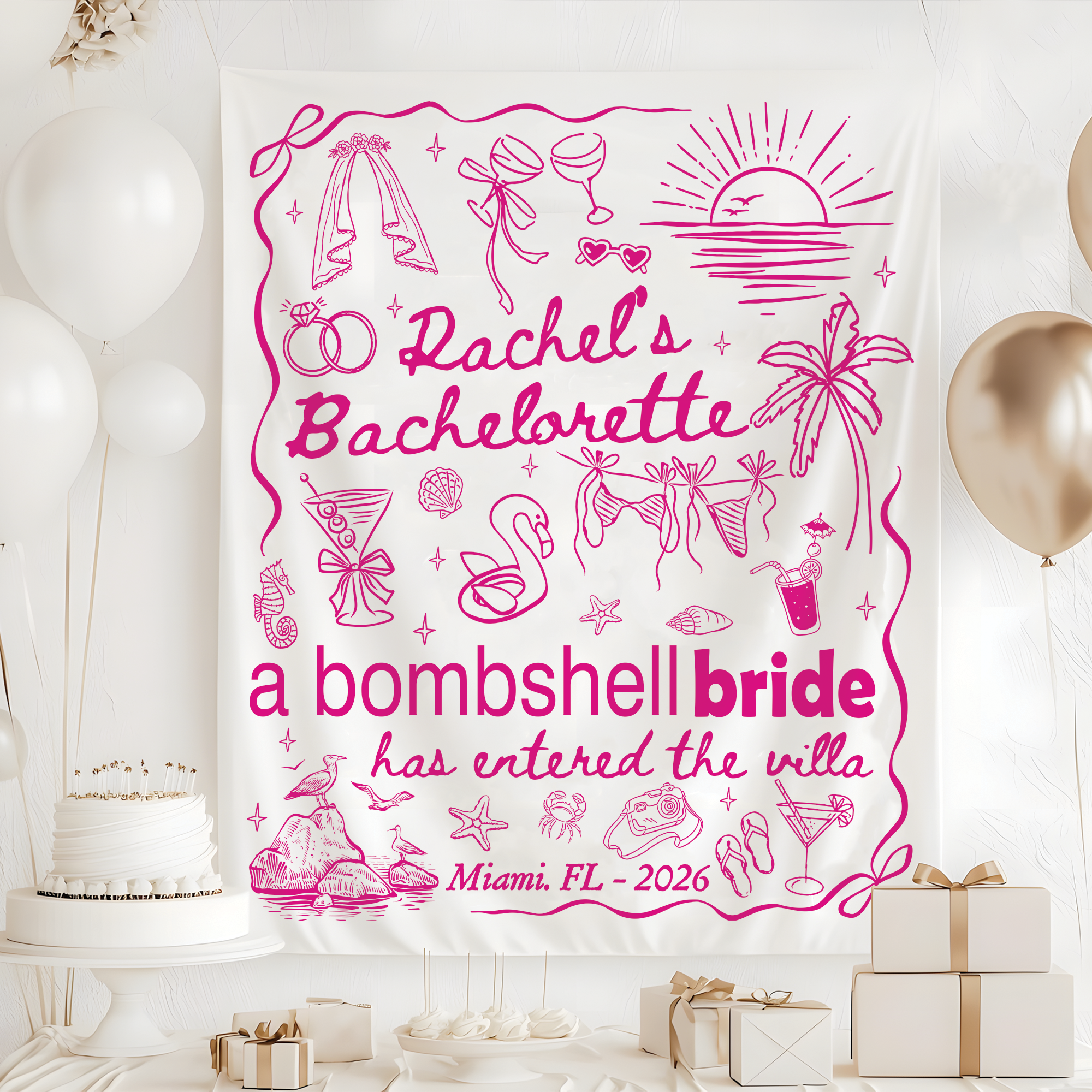A Bombshell Bride Has Entered The Villa Tapestry, Bach Island Bachelorette Banner A Bombshell Bride Has Entered The Villa Tapestry, Bach Island Bachelorette Banner
