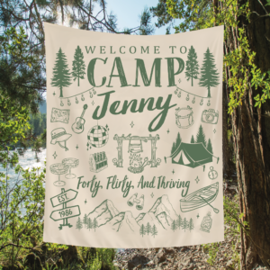 Custom 30th 40th Birthday Tapestry – Camping Party Backdrop