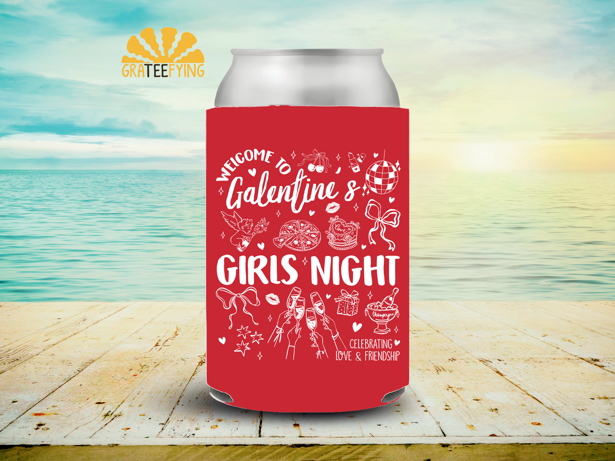 Galentines Party Can Cooler, Galentines Girls Night Party Can Sleeve Galentines Party Can Cooler, Galentines Girls Night Party Can Sleeve - Image 2