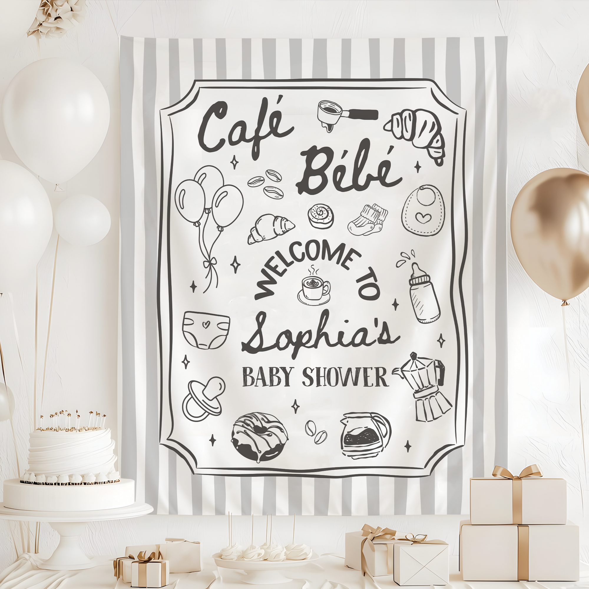 Cafe Bebe Baby Shower Party Tapestry – Paris Cafe Baby Shower Backdrop Cafe Bebe Baby Shower Party Tapestry – Paris Cafe Baby Shower Backdrop - Image 2