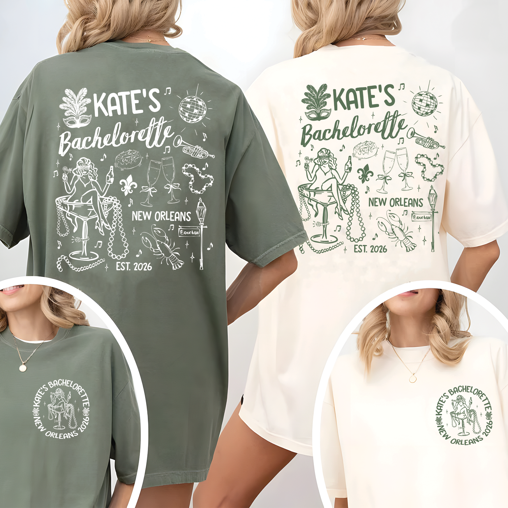 Custom Mardi Gras Bachelorette Shirt, Bach Party Matching Shirt Custom Mardi Gras Bachelorette Shirt, Bach Party Matching Shirt - Image 2