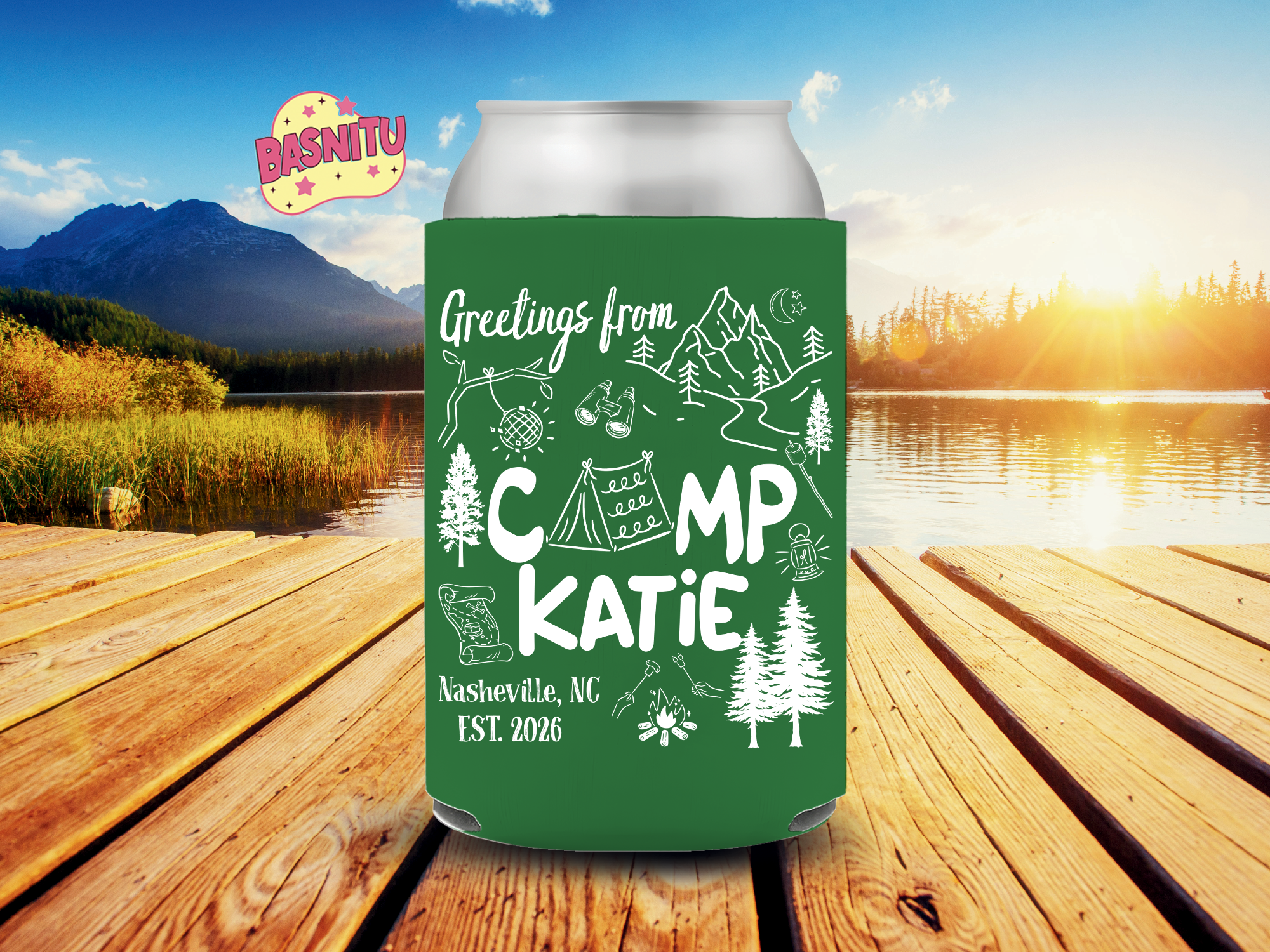 Camp Bach Can Cooler, Camp Bachelorette Coozie, Glamping Bachelorette Can Sleeve Camp Bach Can Cooler, Camp Bachelorette Coozie, Glamping Bachelorette Can Sleeve - Image 2