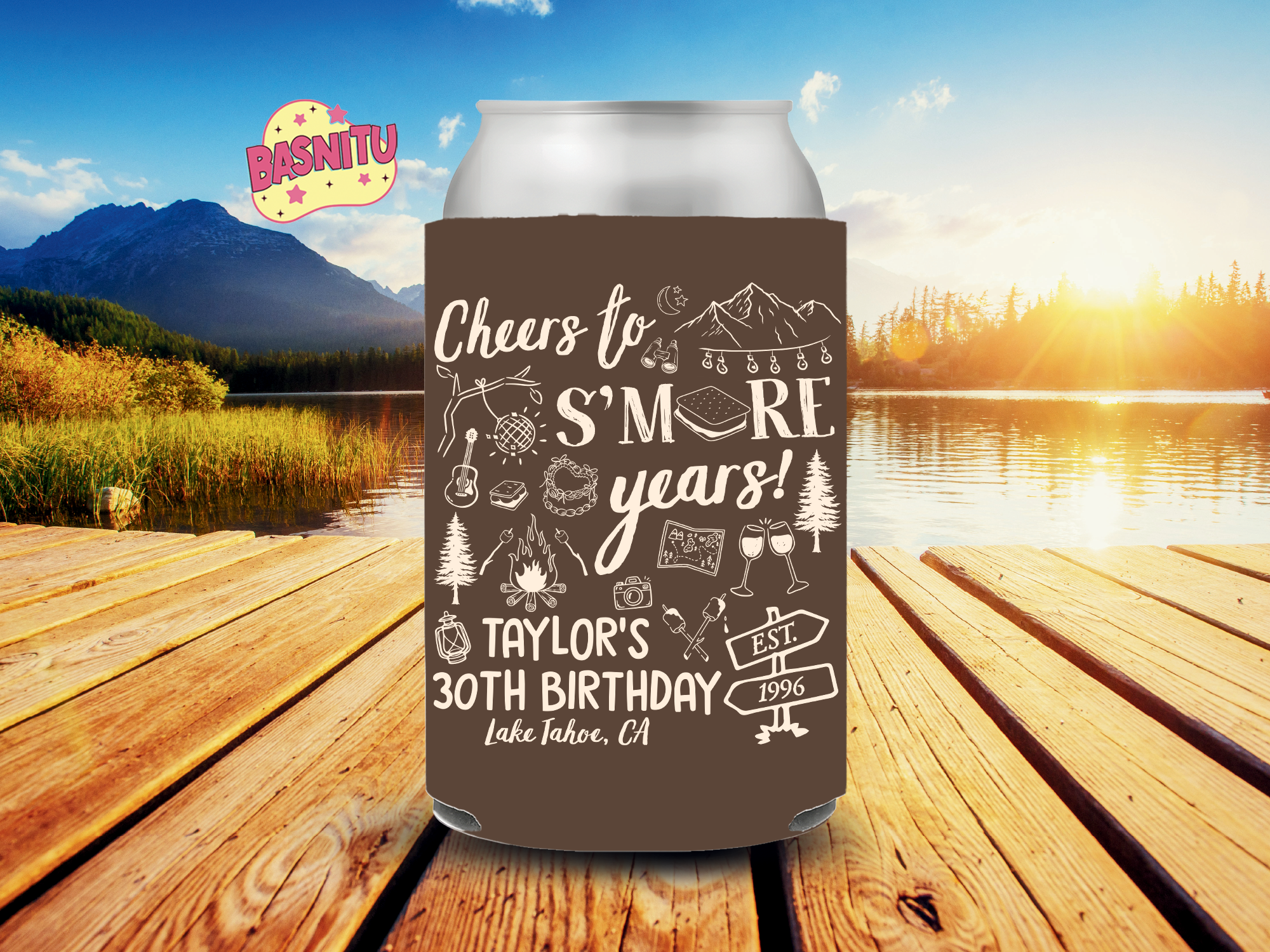 Cheers to S'more Years Birthday Can Cooler, Camping Birthday Party Can Coozie Cheers to S'more Years Birthday Can Cooler, Camping Birthday Party Can Coozie - Image 2