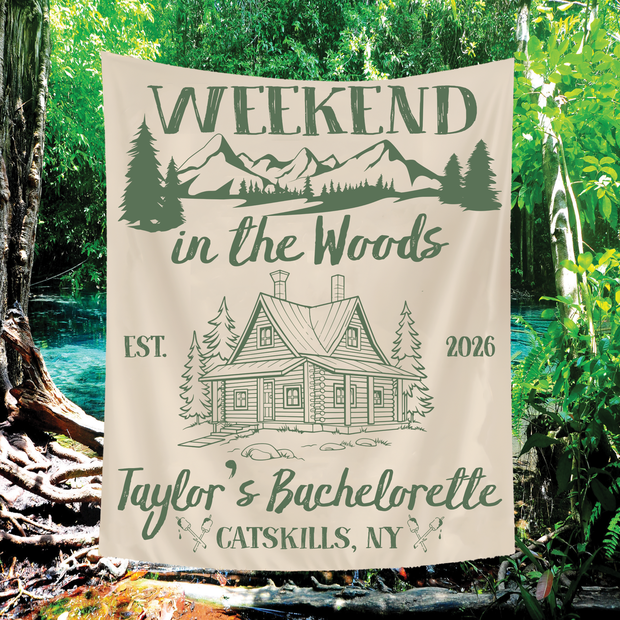 Weekend In The Woods Bachelorette Tapestry, Custom Cabin Bachelorette Banner Weekend In The Woods Bachelorette Tapestry, Custom Cabin Bachelorette Banner - Image 2