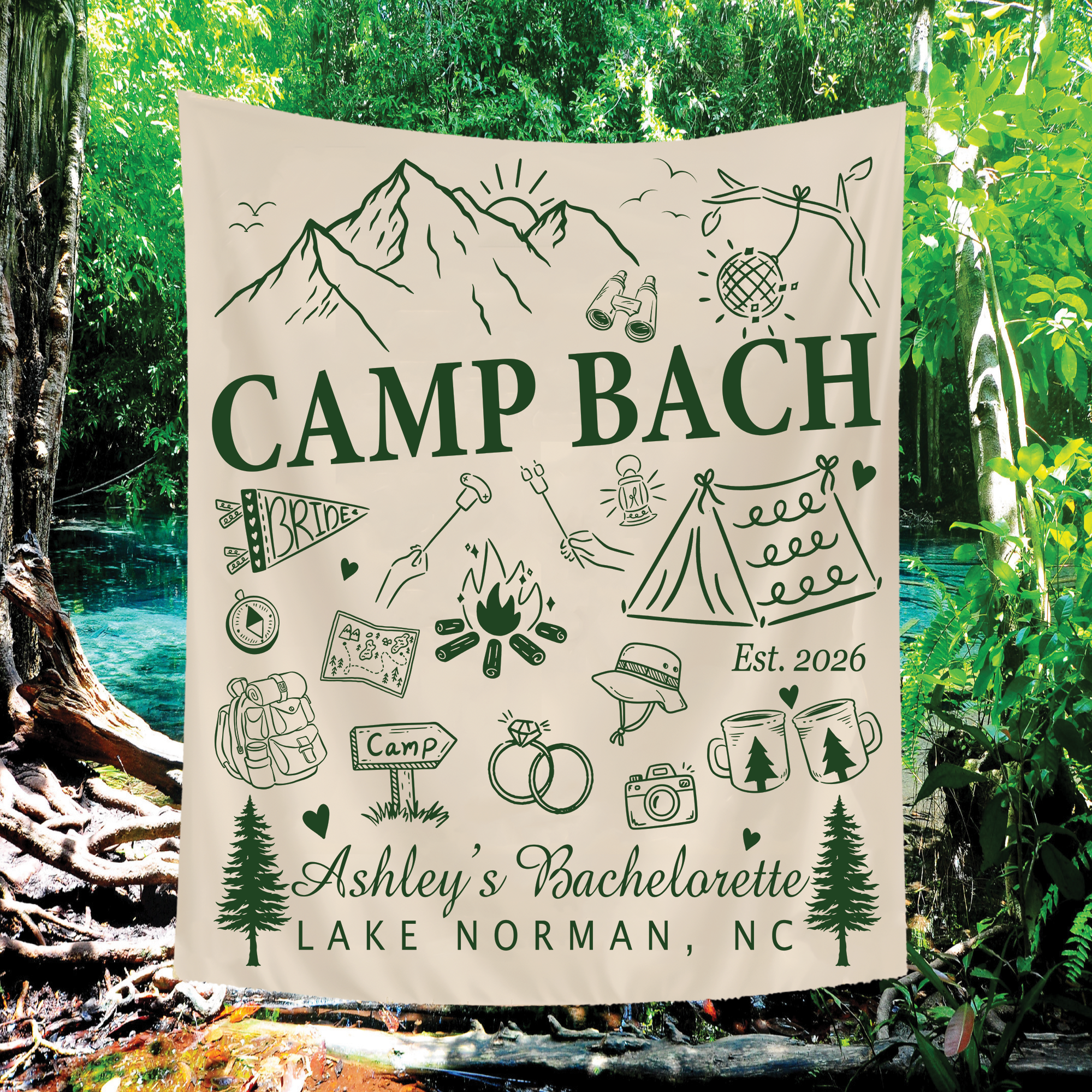 Custom Camp Bachelorette Tapestry, Outdoor Bachelorette Party Banner Custom Camp Bachelorette Tapestry, Outdoor Bachelorette Party Banner - Image 2