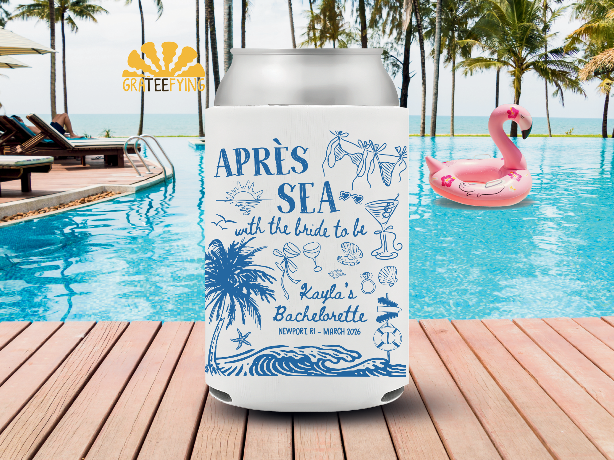 Apres Sea With the Bride Can Cooler – Beach Bachelorette Coozie Apres Sea With the Bride Can Cooler – Beach Bachelorette Coozie - Image 2